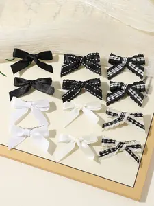 12pcs Mini Bow Hair Clips Set, Small Girls Hair Accessories, Plain Party Headwear, Fall & Winter Fashion, Women's Stylish Hairpins
