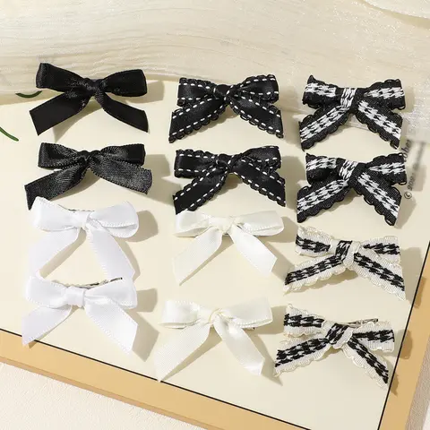 12pcs Mini Bow Hair Clips Set, Small Girls Hair Accessories, Plain Party Headwear, Fall & Winter Fashion, Women's Stylish Hairpins, Hairclips