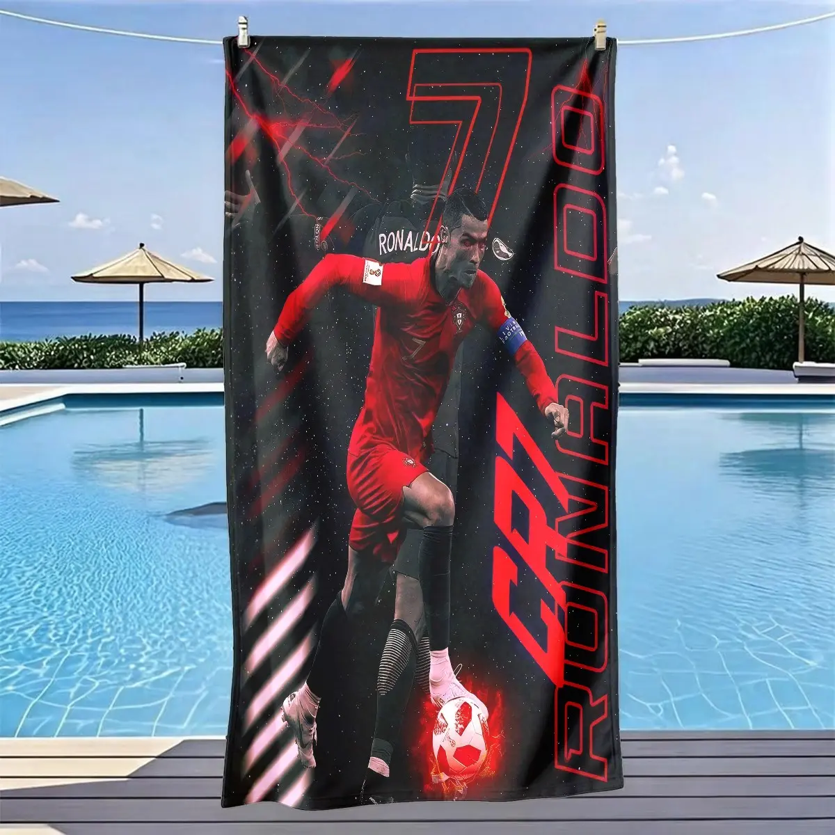 Cr7 Football Theme Design Beach Towel, Absorbent Towel, Quick Dry Towels For Travel, Quick-Dry Ultra-Soft Polyester Fiber, Multi-Purpose Yoga Travel Swimming Camping, Large Size