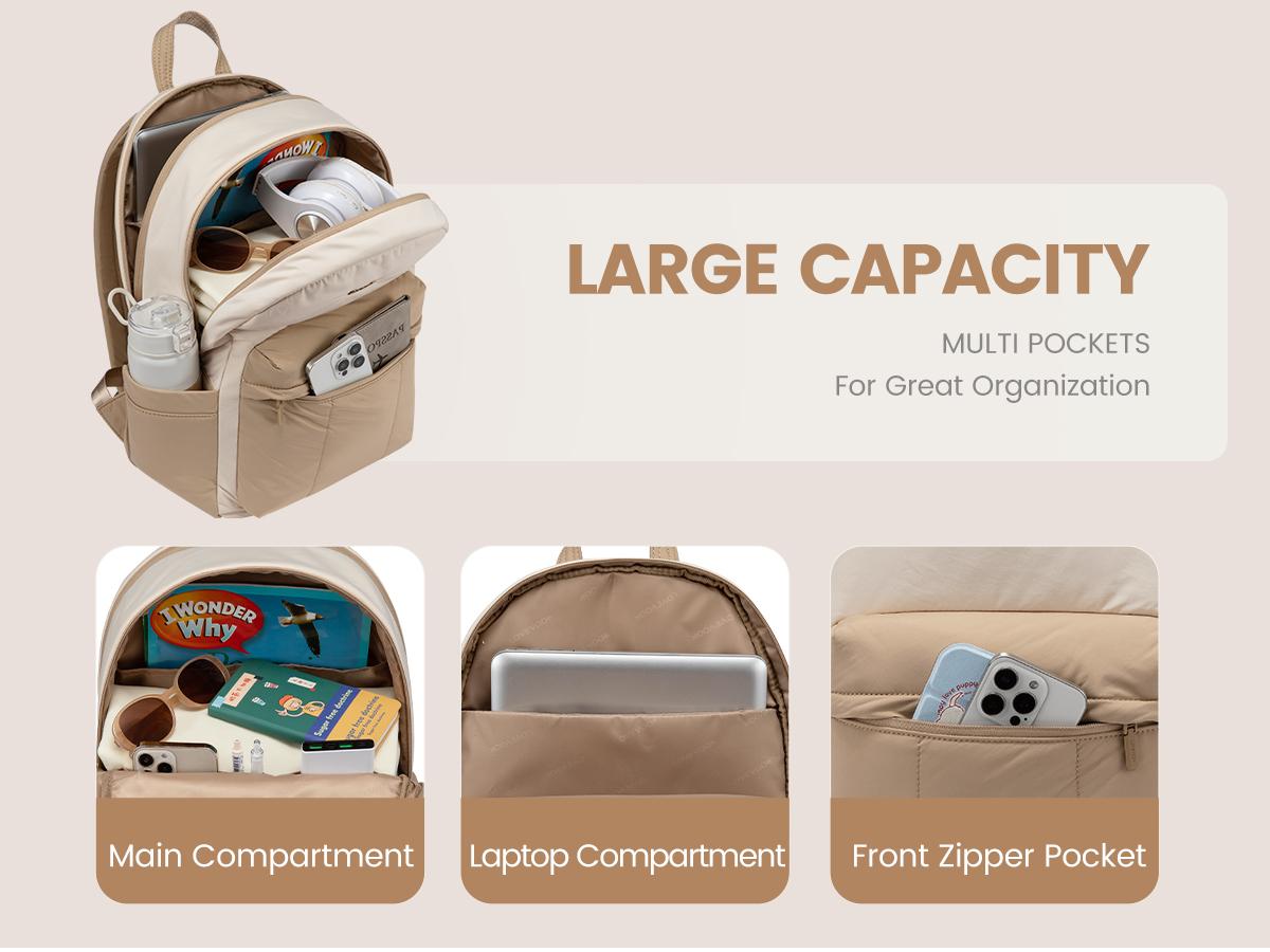 LOVEVOOK Puffer Laptop Backpack for Women Travel Work, Lightweight Quilted Laptop Backpack Purse, Work Back Pack for Women,  Cute Bookbag Teacher Nurse Laptop Bag Computer Backpack, Waterproof Casual Daypack,