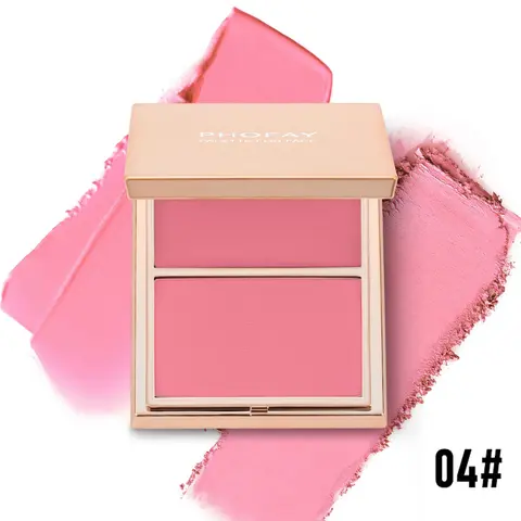 PHOFAY Alcohol-Free Cream & Powder Duo Blush Set - Vibrant, Youthful, Buildable, Long-Lasting, Highly Pigmented Cheek Tint Powder, Bright Matte, Lightweight Natural Look, Color Correction for All Skin Types Makeup Cosmetics