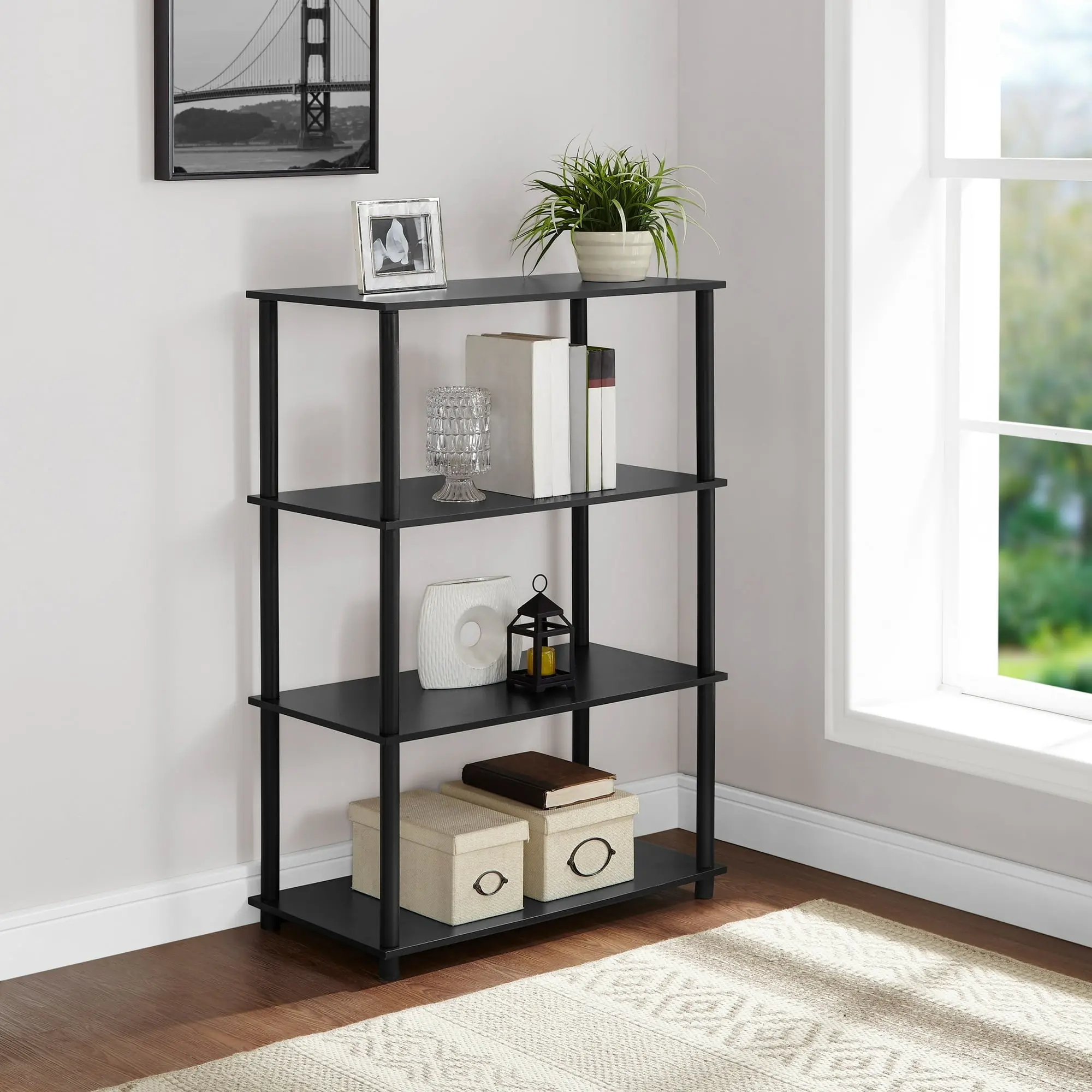 Mainstays No Tools 4-Shelf Bookcase, True Black Oak