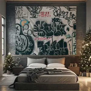 Black & White Graffiti Tapestry banner Durable, Wrinkle-Resistant, Easy Hang Wall Art for Gamers' Bedroom, Dorm Decor chill room accessories trippy room decor Independence Day father's day gifts,gifts boyfriend,gifts for girl adults,under 100 Decorative T