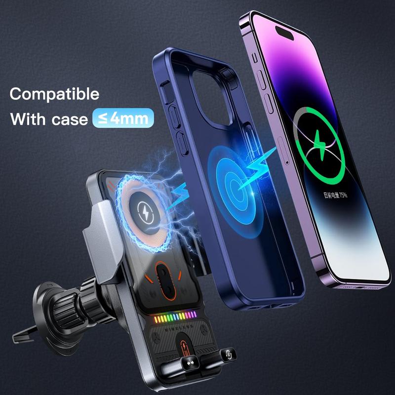 NewYear magnetic Fast Wireless Car Charger 15W 360° Rotate & Multi-angle Adiustment Car Mount Smartphone Cellphone Standwith Auto Clamping Phone Holder - Compatible with iPhone 16/15/14/13/12/11 Pro Max, Samsung Galaxy S24/S23/S22/S21