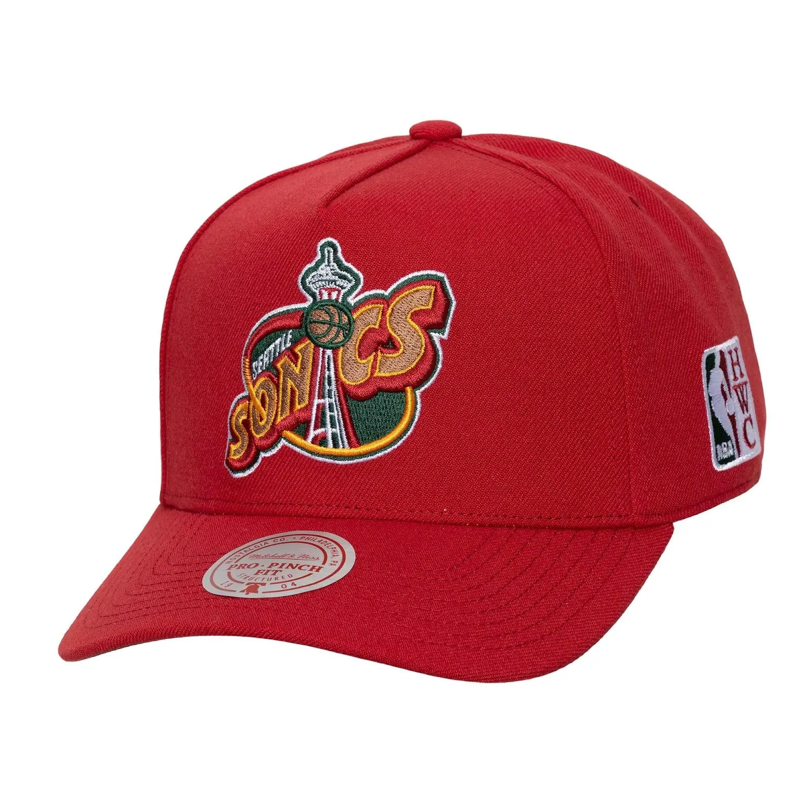 Seattle SuperSonics Red Hardwood Classics Legendary Away Pro Pinch Snapback Hat NBA Throwback Cap Adjustable Fan Gear Mitchell & Ness