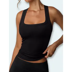 Built in Bra Tank Tops for Women, 2026 Summer Sleeveless Racerback Square Neck Casual Basic Ribbed Tops