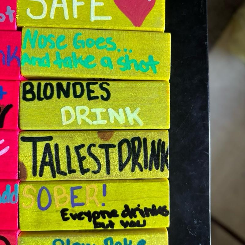 Hand-Painted Drinking Jenga Game – Colorful Party Edition