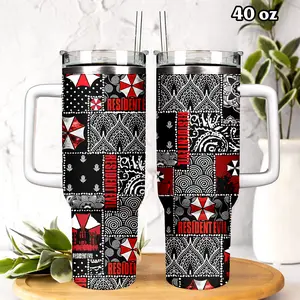 Resident Evil Zombie Patchwork Bandana Pattern Tumbler 40oz, Survival Horror Game Drinkware For Fans, Car Cup Portable, Insulated Cup, Gamer Gift Idea | 080426.R3071.ID00
