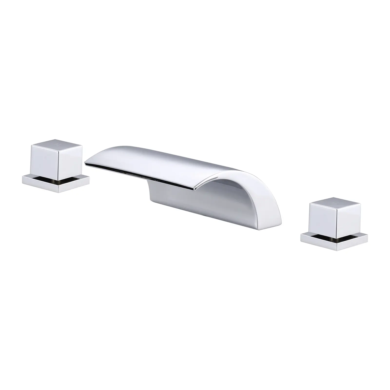 WOWOW Solid Brass 3-Holes Bathtub Faucet with Valve - Double Handle Waterfall Spout Roman Tub Filler, Modern Glam Bathroom Fixture Complete Kit with Temp Control, Instruction Manual, Bronze Finish
