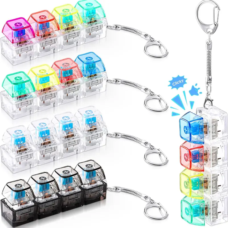 Christmas Gift 4/5 Pcs Keyboard Fidget, 4-In-1Decompression Button Keychain, Stress Relief Finger Clicker in 5 Styles, Xmas Gift for Office School Home to Pass The Time, Holiday Party Favor Basket Filler for Coworker Students