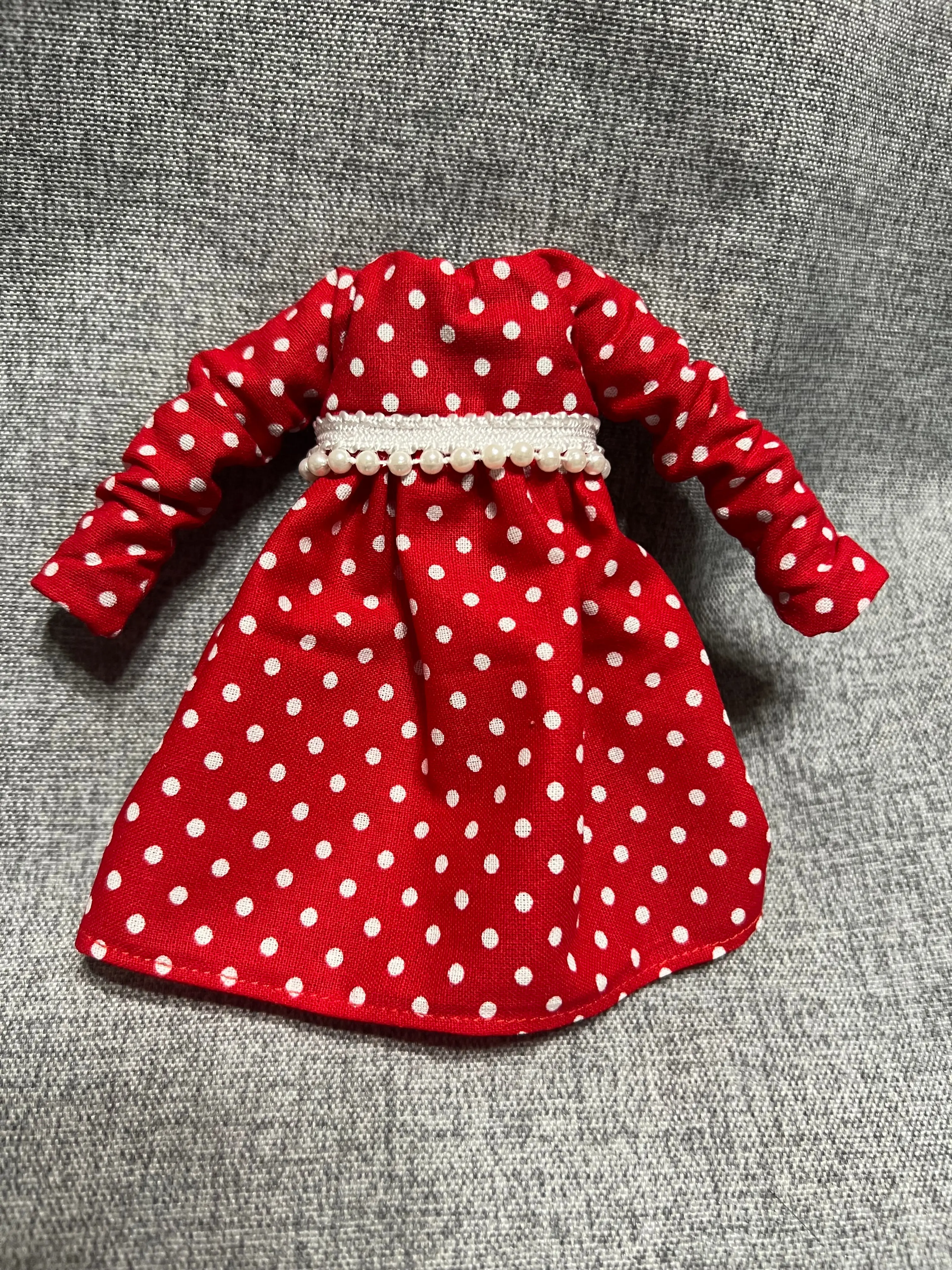 Red Polka Dot Pearl Accent Dress - fits BJD 1/6 Scale Fashion Doll