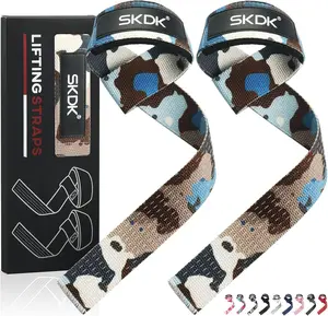 SKDK Cotton Hard Pull Wrist Lifting Straps Grips Band-Deadlift Straps with Neoprene Cushioned Wrist Padded and Anti-Skid Silicone - for Weightlifting, Bodybuilding, Xfit, Strength Training