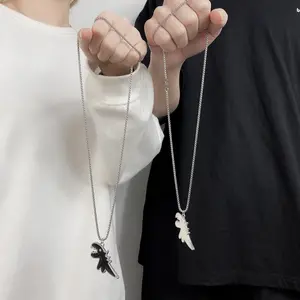 Men and women cartoon black and white dinosaur necklaces, personality hip-hop couple pendant necklaces, unisex
