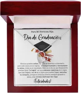 Regalo En Su Graduación Necklace Gift for Her, Necklace with a Message Card, Elegant Graduation Necklace with Cubic Zirconia Centerpiece & Message Card - Perfect Gift for Her - Casual Style - Black or Light Wood Box Options