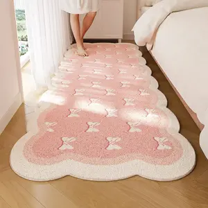 Adorable Bowknot Pattern Carpet, Irregular Bedroom Bedside Rug, Soft Washable Cream Color Decorative Living Room Mat, Valentine's Day Decoration, Fluffy Area Rug