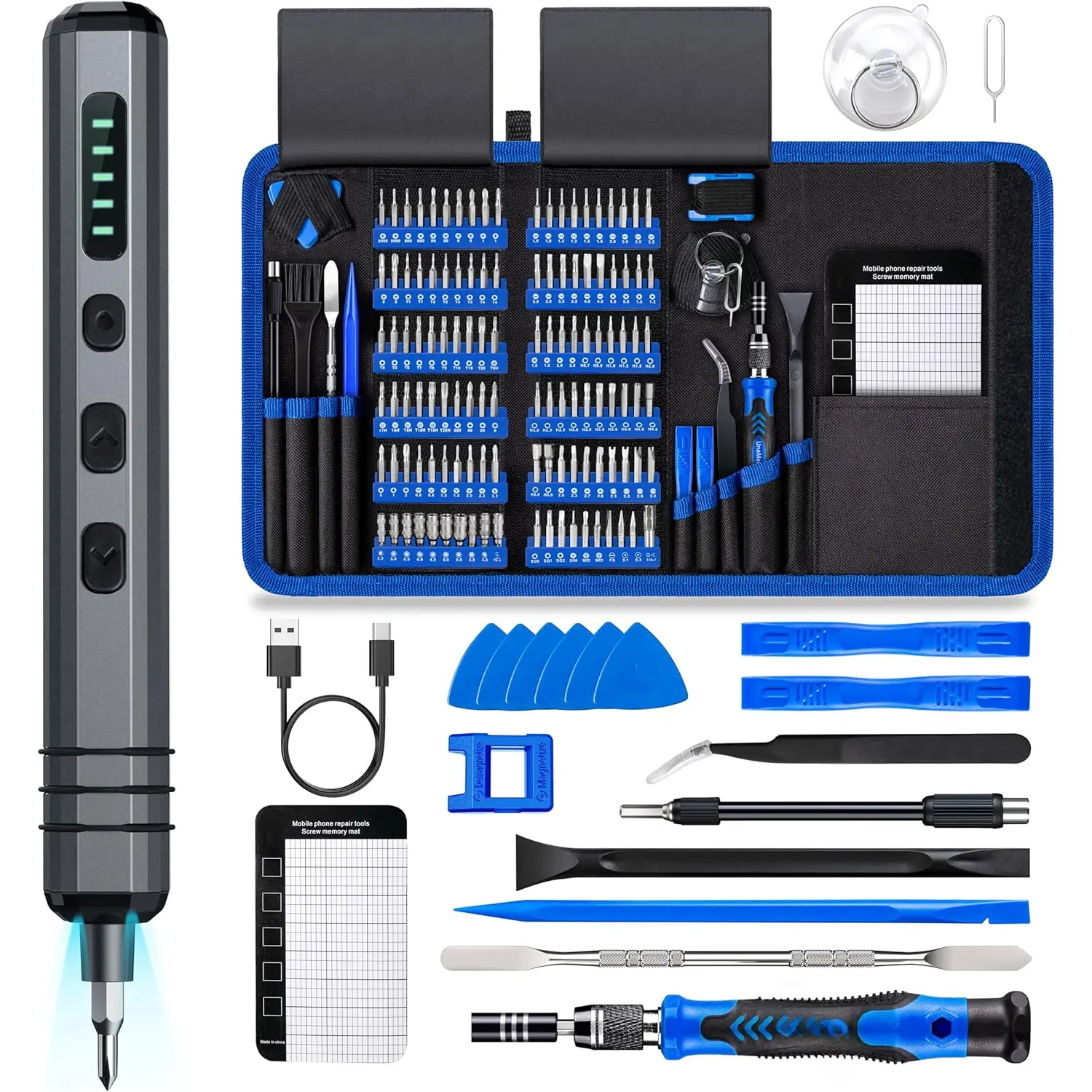 Mini Electric  Set 140-IN-1:  Small Electric  Cordless - 120 Precision Bits, 5 Torque Settings, LED Light, Magnetic Power  Repair Tool Kit for PC RC Electronics