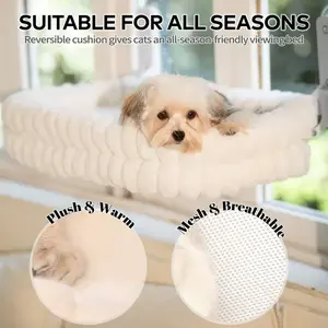 Foldable Cat Window Perch - Cordless, Ultra Soft Machine Washable Bed with 4-Sided Bolster, Metal Frame - Window Hammock for Large Cats and Kittens (Cream White, Medium)