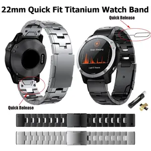 22mm Quickfit Release Titanium Watch Band Compatible For Garmin Fenix 8 Pro 47mm QUATIX 8 47mm E 47mm Epix Pro 47mm Fenix 8 7 6 Pro 6 5 Plus 5 Forerunner 970 965 955 935 945 745 Strap Bracelet Replacement Watchband Accessories Luxury Smartwatch Wristbands