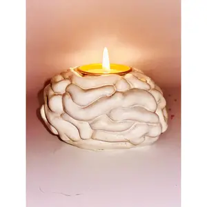 Brain Candle Holder - Creepy Halloween Tealight Holder - Gothic Horror Decor - Spooky Zombie Brain Candle Stand