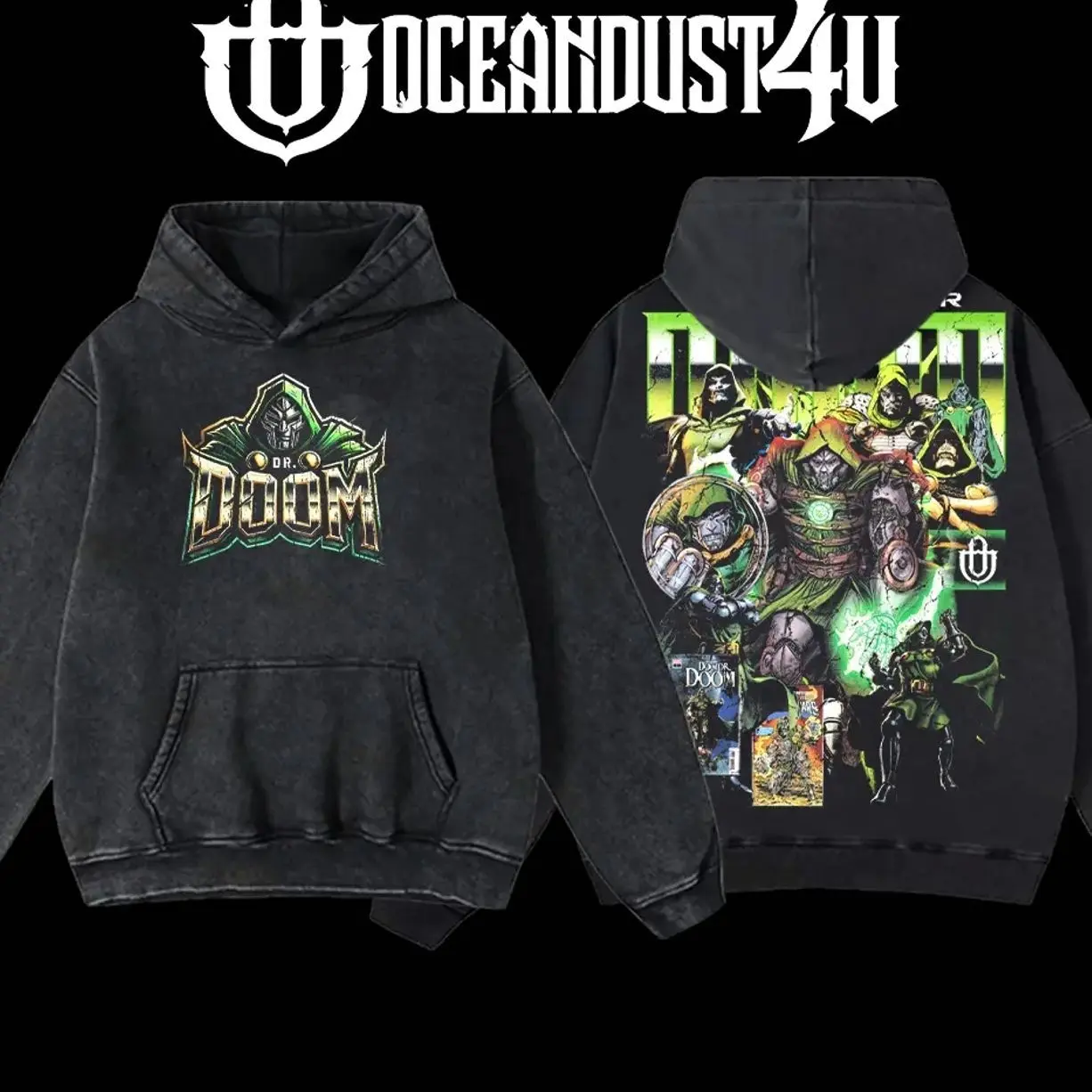 OceanDust4U Doctor Doom Men's Oversized Classic Cotton Fabric Hoodie - Retro Street Style, Seamless, Love-Inspired Menswear Apparel Top V4H