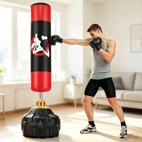 70" Freestanding Punching Bag, Heavy Duty Boxing Bag with Fillable Base & 12 Suction Cups, Shock Absorbing Standing Kickboxing Bag for Adults Teens Home Gym Karate Muay Thai Training summerwins