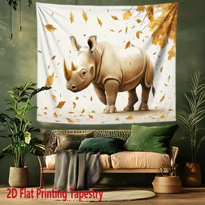 2D Flat - 2D Flat - A 2D Flat Printed Tapestry Featuring an Animal Theme, Perfect for Festive Party Decoration. This Polyester tapestryShowcases a Vibrant Autumn Rhino Design