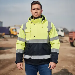 High Visibility Reflective Jackets for Men, Waterproof Safety Jacket with Pockets, Hi Vis Yellow Coats with Black Bottom, Mens Work Construction Coats for Cold Weather