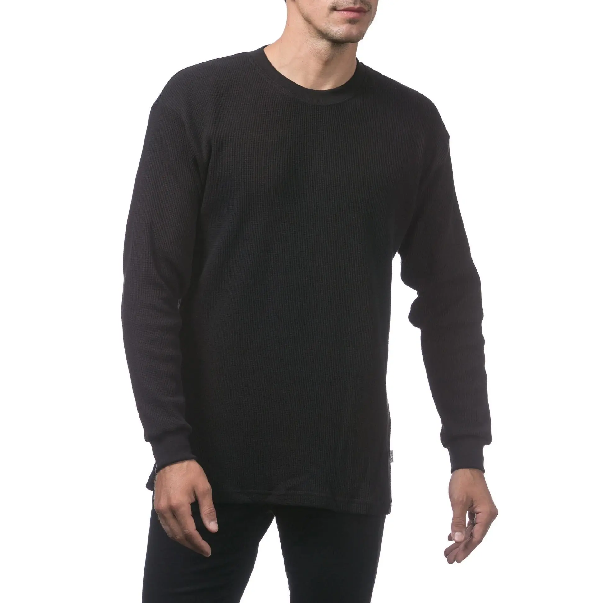 Pro Club Men's Heavyweight Knit Cotton Long Sleeve Thermal Top - Ribbed Fabric, Plain Design, Versatile Layer for Daily Wear, Casual, Round Neck, Halloween, Crew Neck, Cute