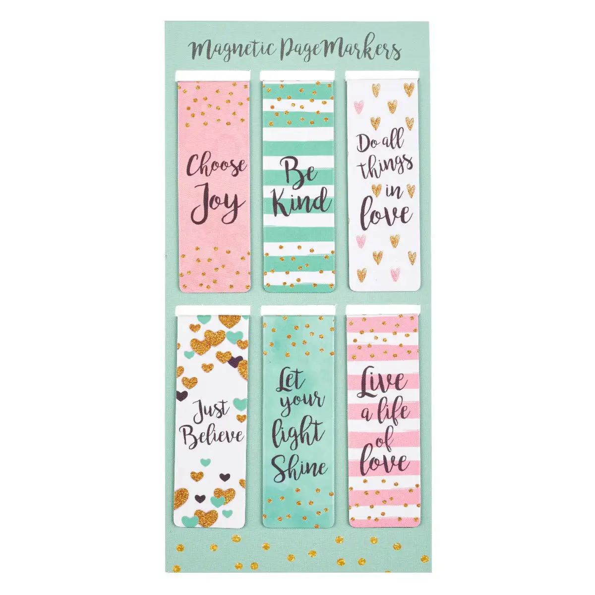 Sparkle Magnetic Bookmark Set, Gold Foiled Hearts & Polka Dots Design, Ideal for Daughter, Niece, College Dorm Decor Office Stationery