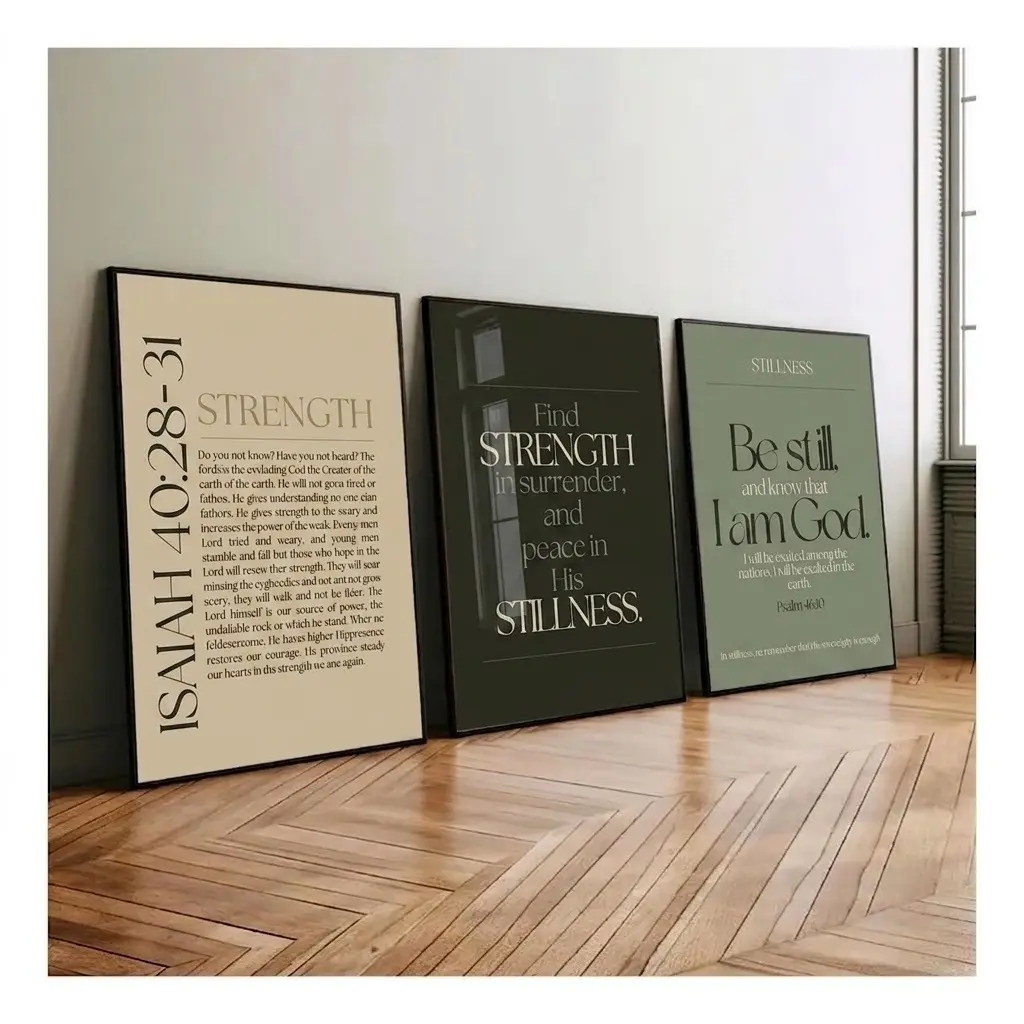 Sage Neutral Christian Wall Art Set, Bible Verse Posters with Isaiah 40-31 & Psalm 46-10, Faith Scripture Decor for Strength & Stillness Unframed