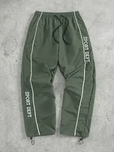Men's Letter Print Athleisure Pants with Lines, Spring Fall Quick Dry Breathable Sporty Trousers, Drawstring Elastic Waist Sweatpants with Adjustable Cuffs and 2 Side Pockets