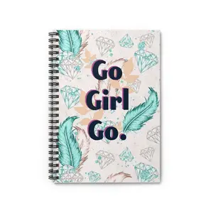 Go Girl Go Spiral Notebook — Motivational Ruled Journal with Feathers & Diamonds