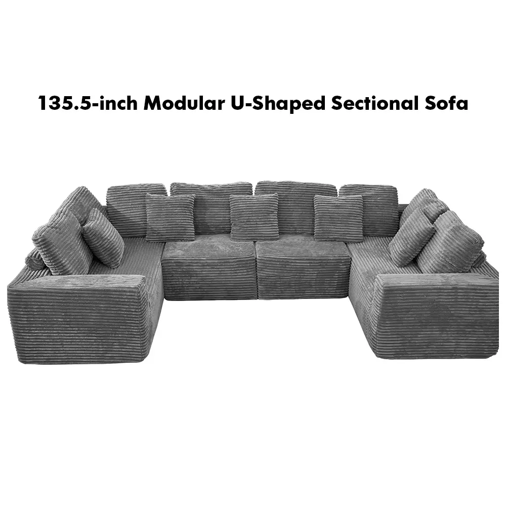 Modular Sectional Sofa Couch with Corduroy Fabric, Convertible U/L Shaped Couch, 5-Seater Modern Sofa with Removable Cushions, Multiple Combinations for Living Room, Gray Brand: Generic storage  couch Sapphire Blue Chaise Sectional Sofa