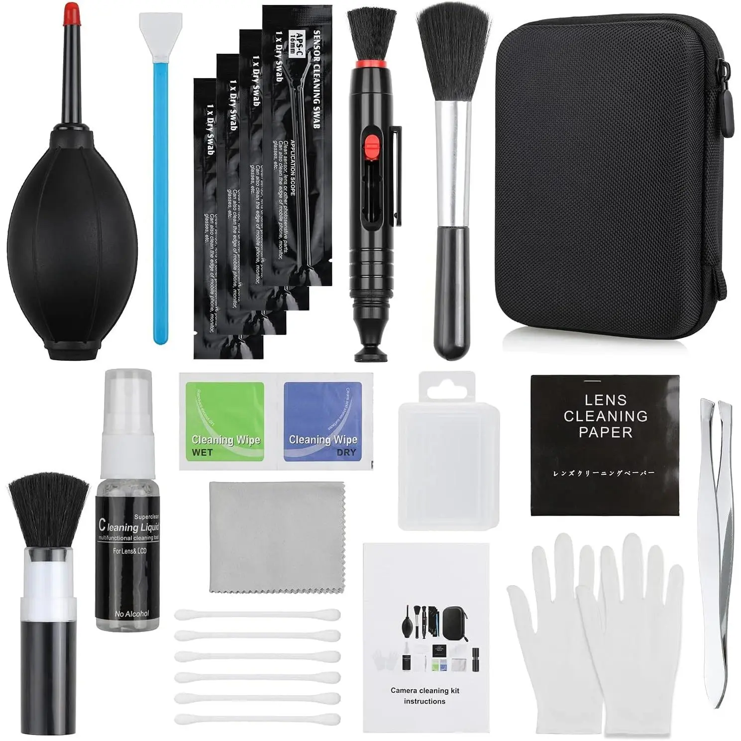 14-in-1 Camera Lens Cleaning Kit - Mirrorless & DSLR Sensor Cleaning Kit for , ,  Including Lens Blower, Detergent, Swabs, Cloth, Pen, Brush