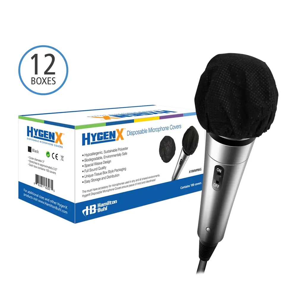 Hamilton Electronics X19MMPBKC Disposable Audio Microphone Covers - Durable Polyester Weave, Sanitary, Hypoallergenic, Special Design, Fits All Devices, Blocks Germs and Bacteria, Black, None