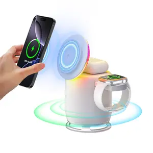 Wireless Charging Station with Apple Watch Charger, Airpods Charger, Bluetooth Speaker, and Color Changing Night Light, boys christmas gifts