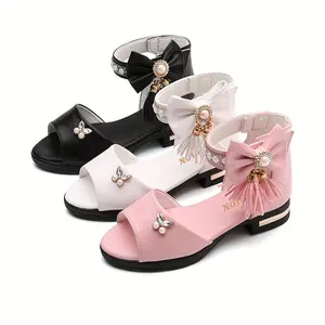 Trendy Cute Bowknot Open Toe Sandals For Girls, Breathable Lightweight Vacation Party, Summer Princess Crystal High Heels Shoes