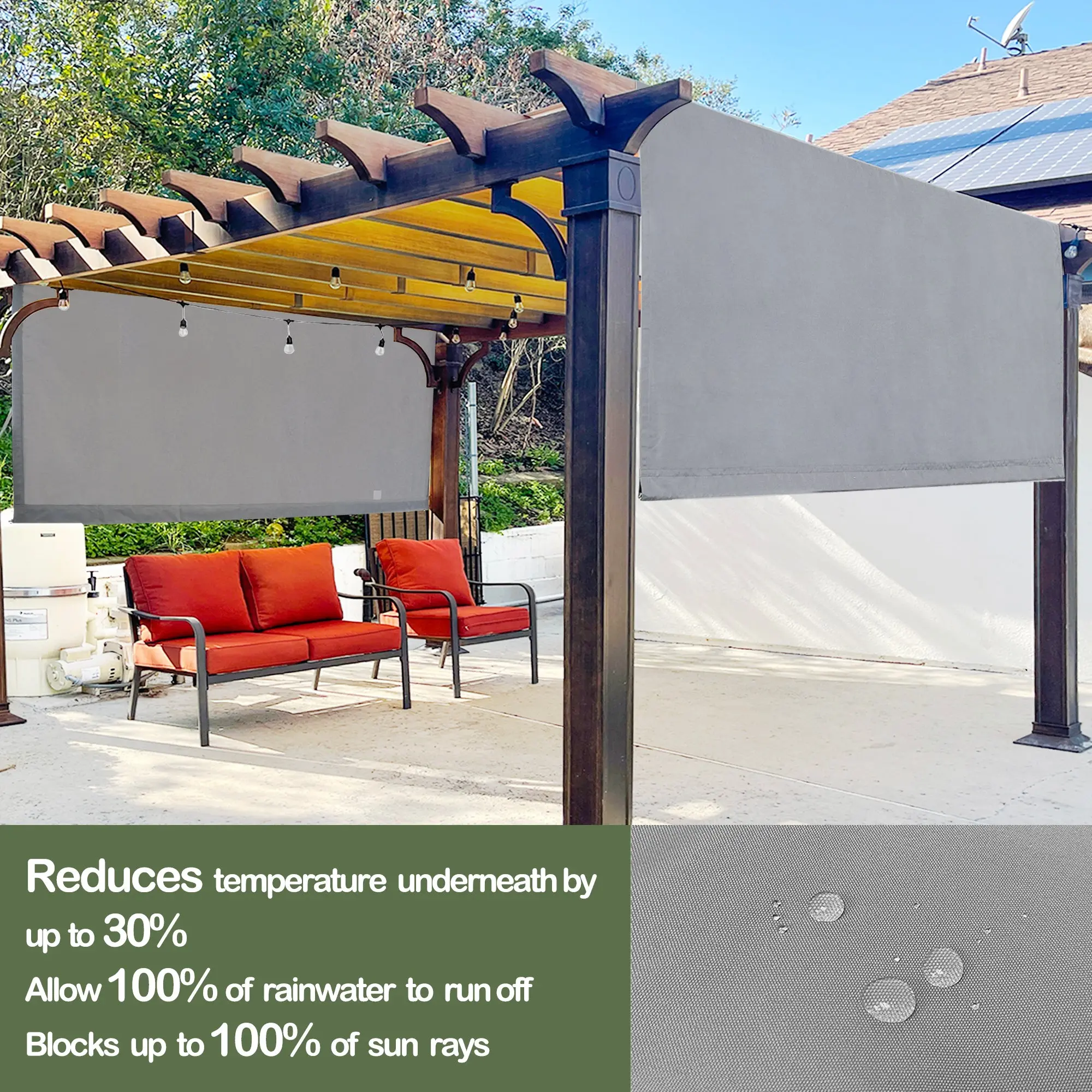 Waterproof Pergola Shade Cover Replacement Canopy with Rod Pockets – Grey Waterproof Pergola Shade Cover Replacement Canopy with Rod Pockets – Grey