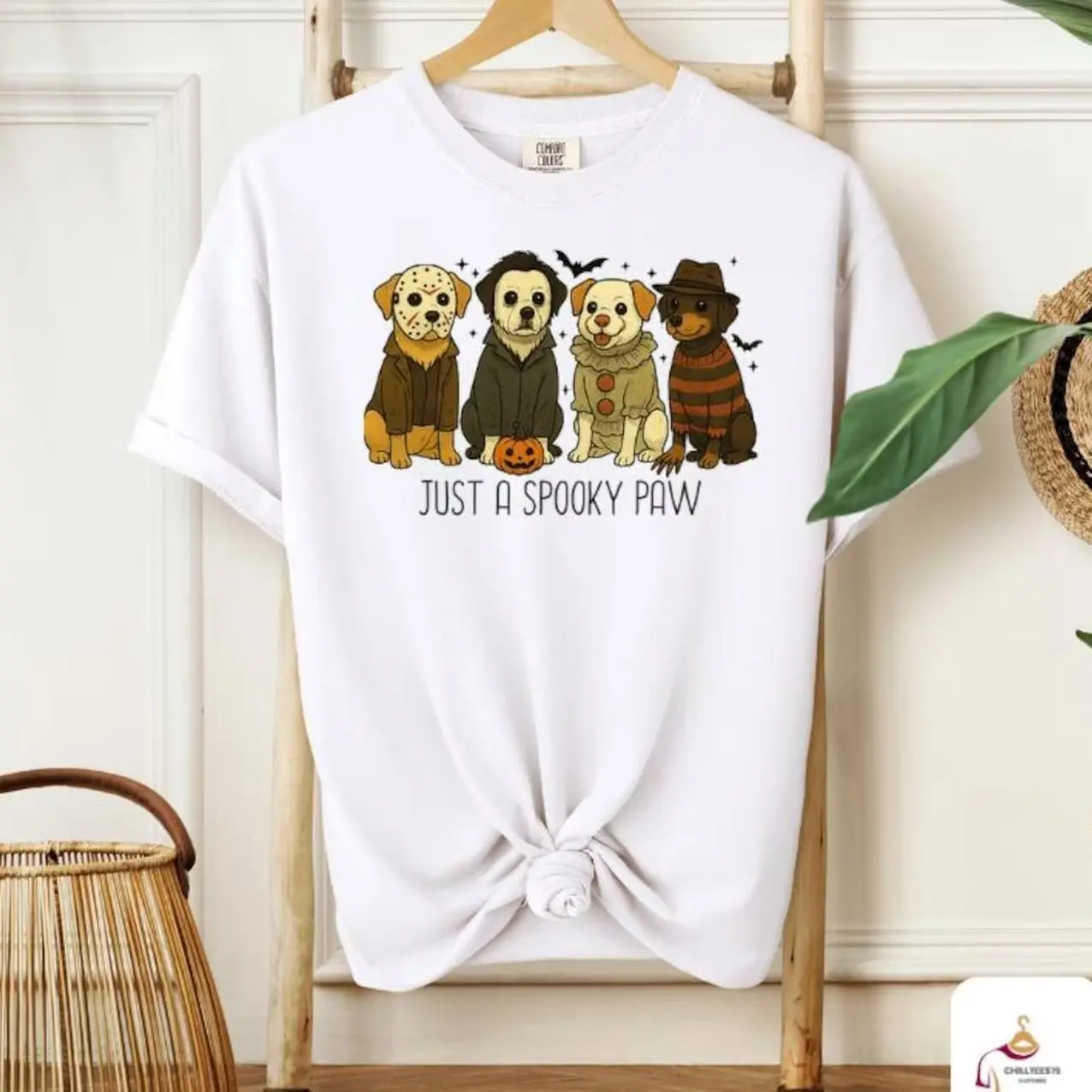 Women's Cotton Casual Short-Sleeve T-Shirt - Funny Halloween Horror Movie Spooky Paw Comfortable Clothes, DEZ, Shortsleeve, Fabric, Fitted, Print, Graphic