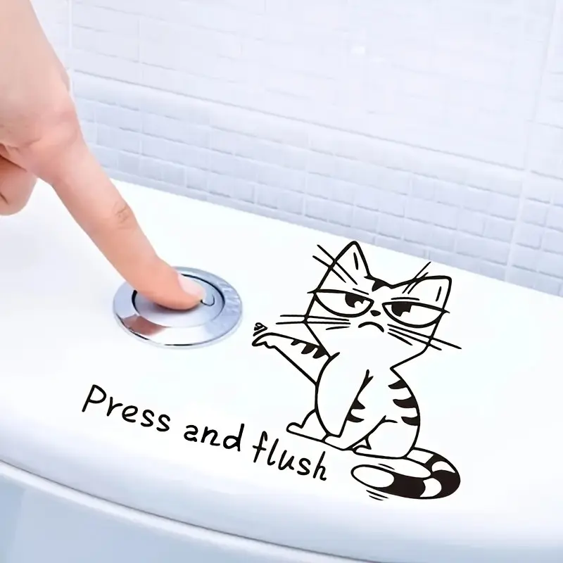 Cute Cartoon Cat Toilet Sticker, Removable PVC Wall Decal, Bathroom Decorative Self-Adhesive Art, Fun and Funny Design for Toilets and Bathtubs, Bathroom Decoration Accessories, Bathroom Decor Supplies, Bathroom Accessory