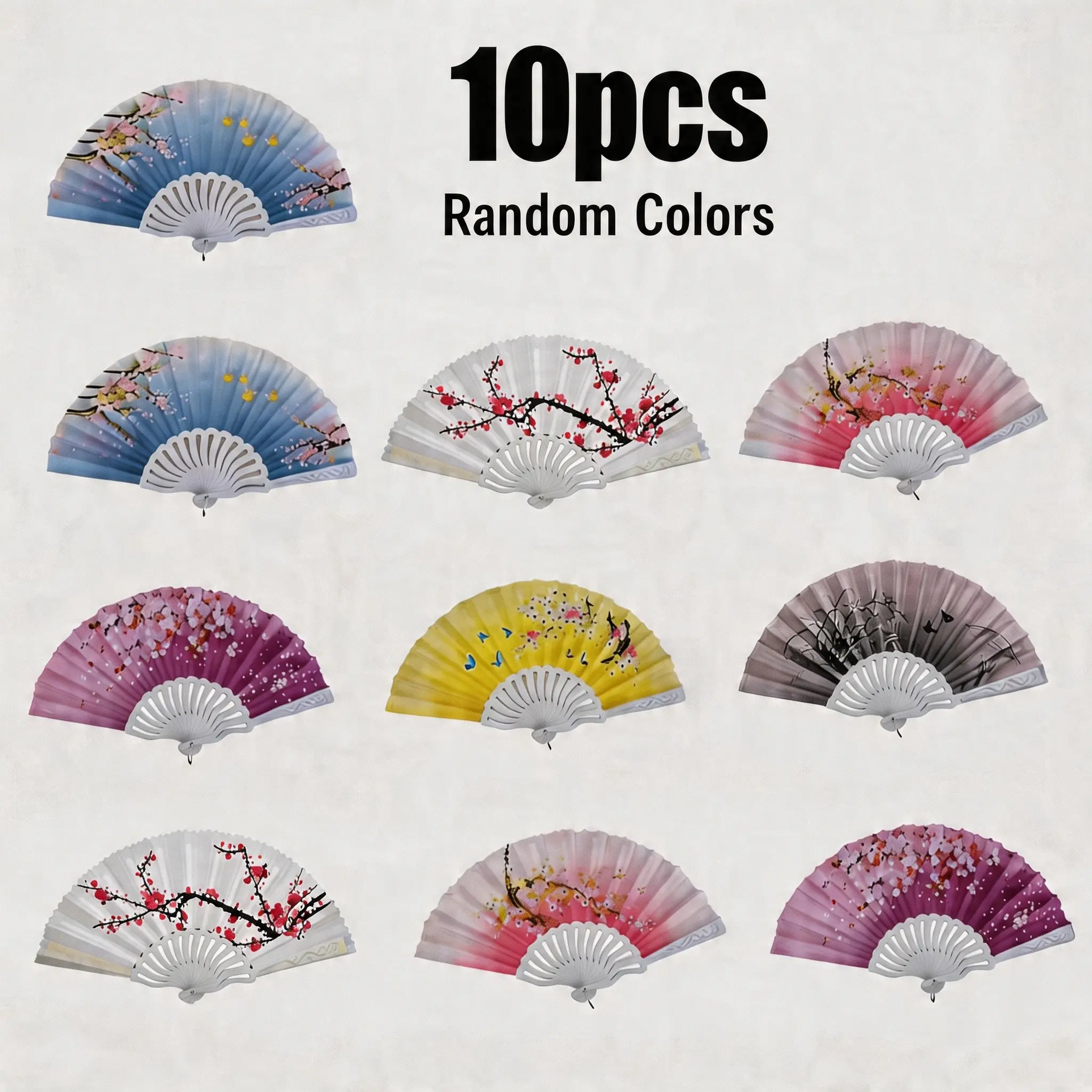 10 Pcs Printed Plastic Fan Set, Dance Folding Fans, Portable Folding Fan, Floral Party Fans, Wedding Hand Fans, Performance Props, Photography Accessories, Event Decorations, Decorating Hand Fan, Decoration Items