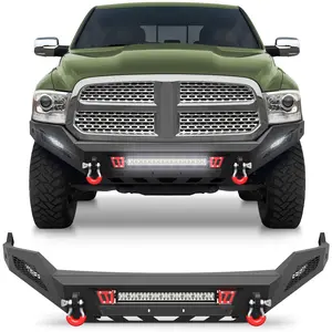 Ram 1500 Front Bumper for 2013-2018  Dodge Ram 1500 (Exclude RebeM), Ram 1500 Truck Steel Bumper w/LED Lights, D-rings