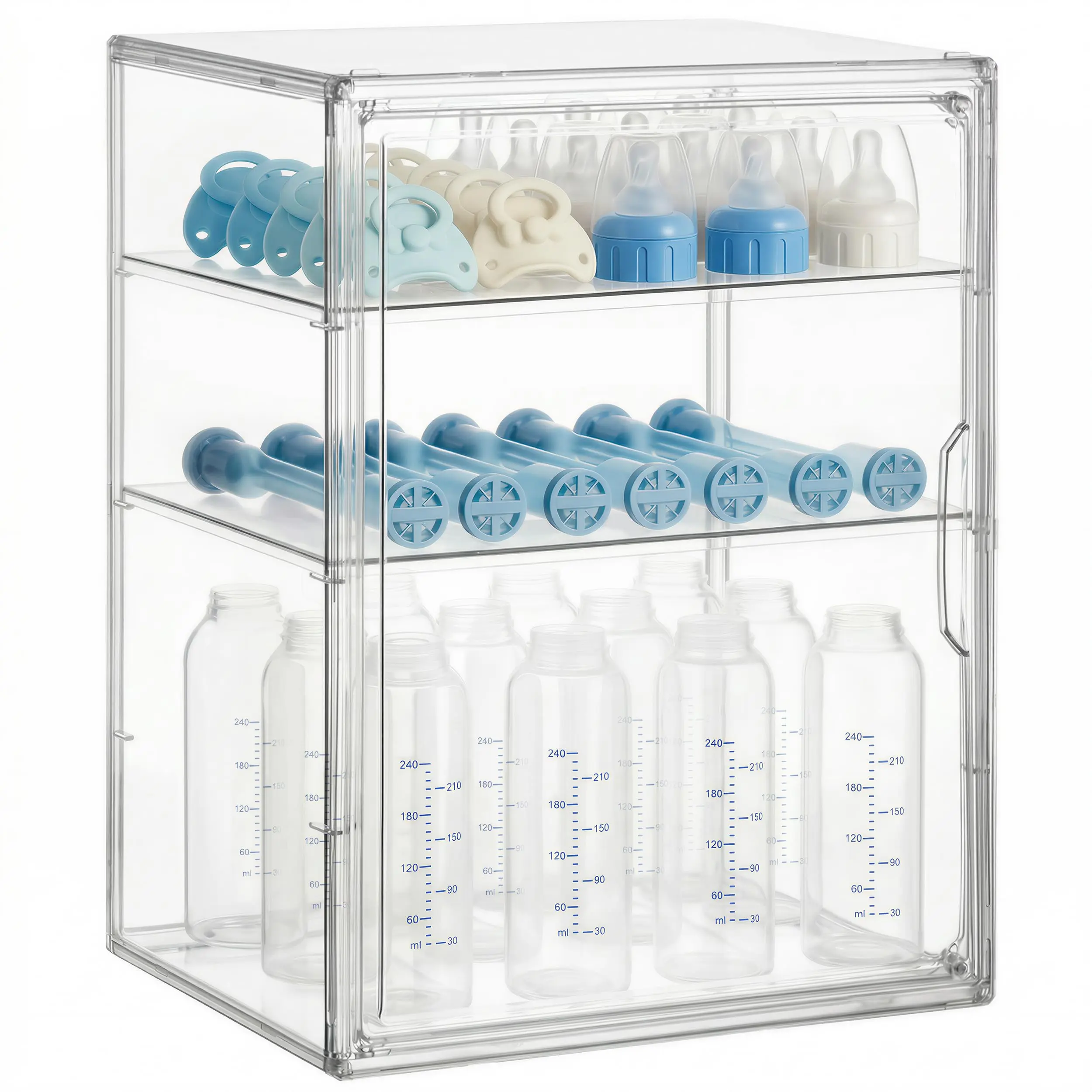 Baby Bottle Organizer – 3 Tier Bottle Storage Organizer Baby for Nipples, Pump Parts, Food Jars – Clear Acrylic Bottle Station Organizer for Countertop and Kitchen, Gifts for New Mom
