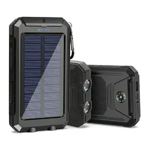 1PC Portable Solar Power Bank 10000mAh, Outdoor Waterproof Charger with LED Flashlight & SOS, Compass, USB-C Input, Fast Charging for Phone Tablet, Perfect for Camping Hiking，#SolarPowerBank #PortableCharger #OutdoorGear #CampingEssential