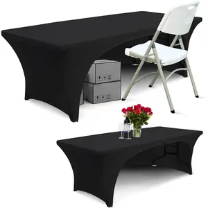 1/2 Pack 6 FT Spandex Table Cover Open Back Fitted Tablecloth Stretch Washable Tablecover Table Topper for Rectangle Tables Black