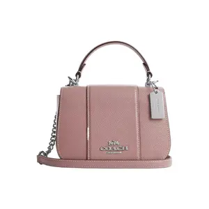 COACH Lysa 18 Small Handbag for Women – Dusty Rose and Silver Crossgrain Leather with Silver Logo Chain