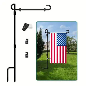 Garden Flag Stand, Weather-proof Metal Yard Flag Holder with Tiger Clip & Spring Stoppers, Flagpole Hardware for Garden & Patio Decoration
