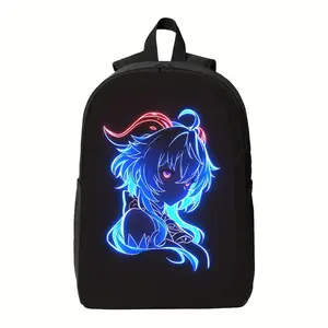 Ganyu Anime Backpack - Neon Gaming Bag with Neon Ganyu Print, High Quality School & Travel Backpack, Lightweight Daypack with Anti-Theft Pocket & Laptop Compartment for Teens, Adults, Cosplay - Gift for Ganyu Fans, Daily Commute, Bold Graphics, Smooth Zi