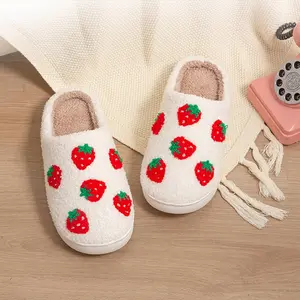 Faux Fur Lined Strawberry Slippers Comfortable Plush Memory Foam Ankle Boots Soft Sole House Shoes for Women Non-slip Indoor and Outdoor Comfort