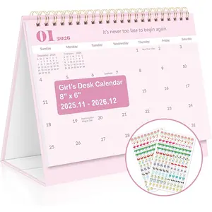 Small Desk Calendar 2026, 14 Months Standing Flip Calendar Nov 2025 to Dec 2026, 8" x 6" Desktop Calendar with Planner Stickers,  Desk Calendar